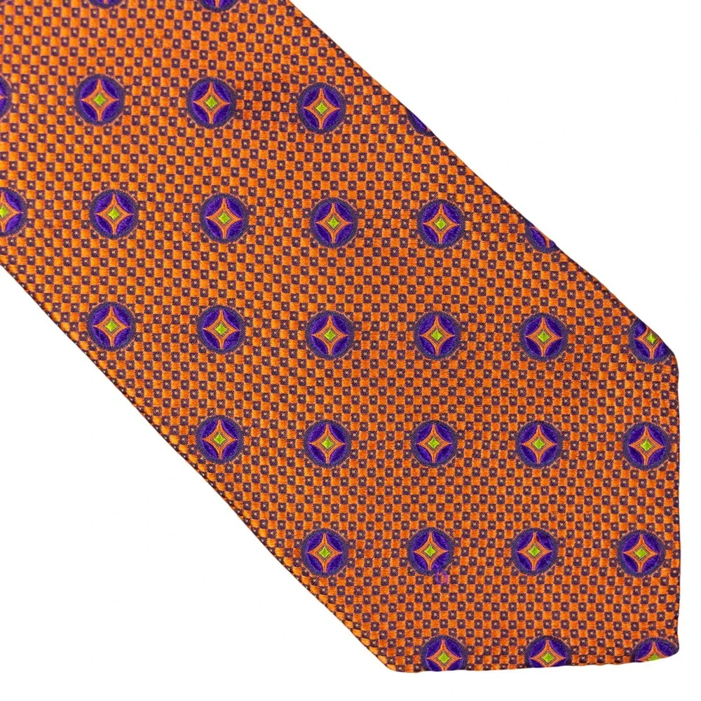 Robert Talbott Best of‎ Class Orange Geometric Medallion Silk Tie Hand Sewn USA